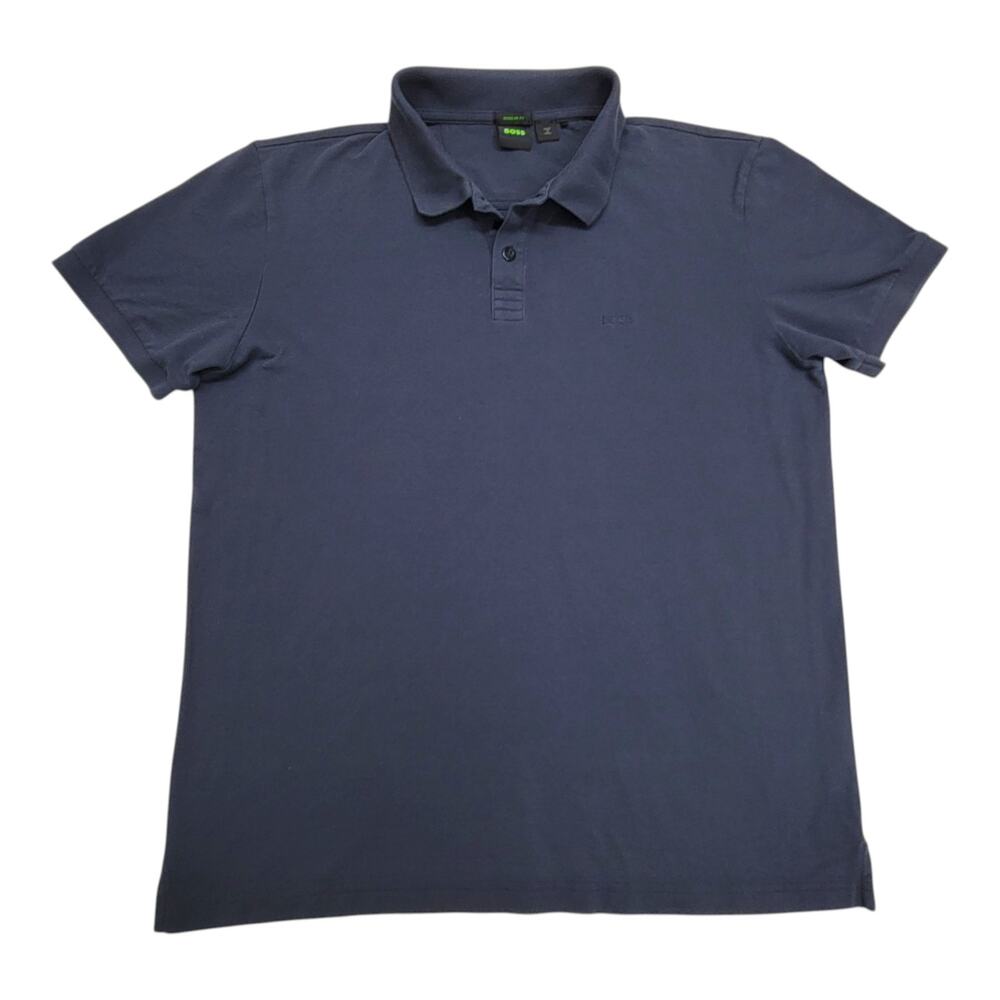 Hugo Boss Mens XL Regular Fit Navy Blue Piro Short Sleeve Pique Polo Shirt